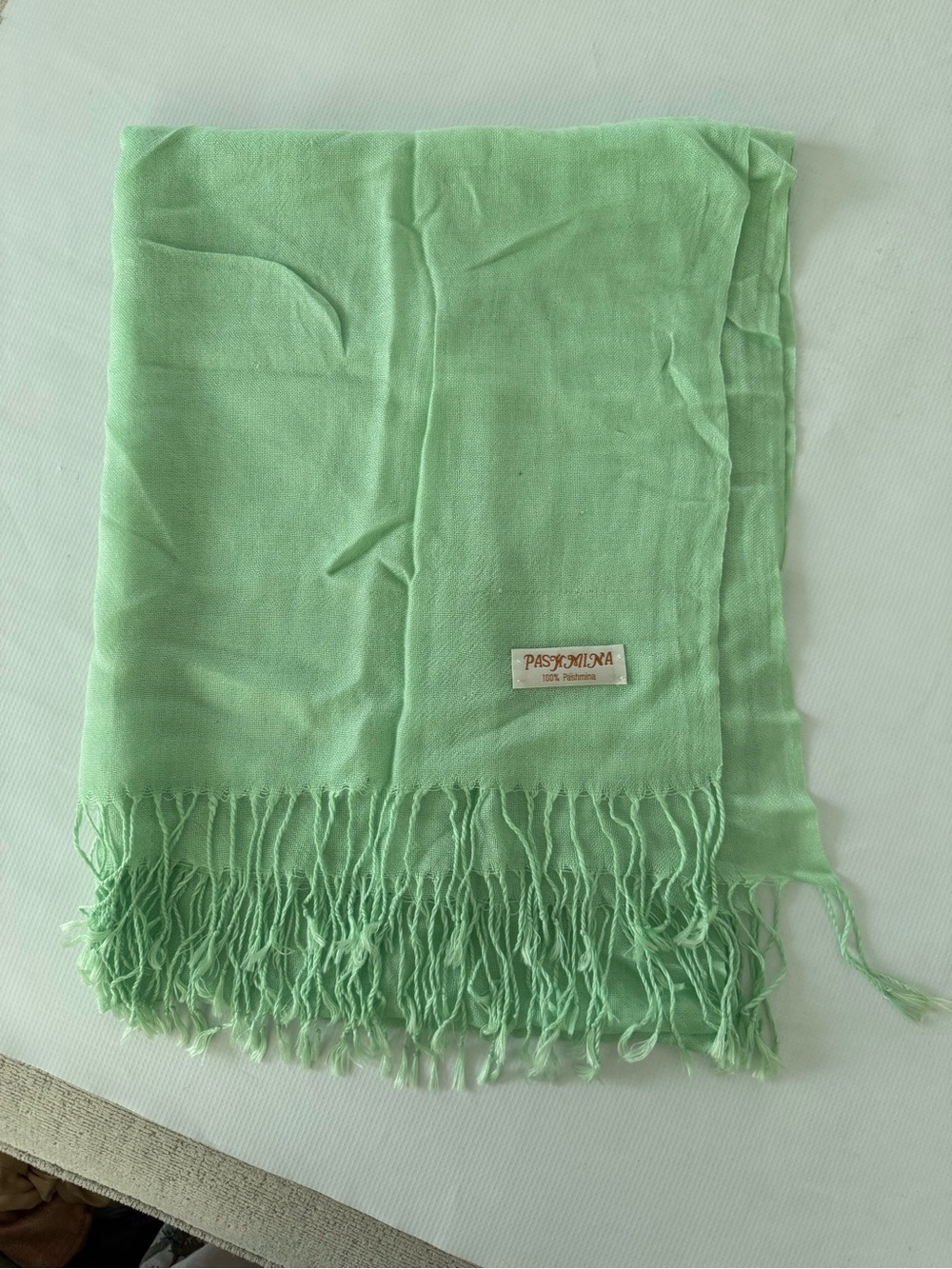 Pashmina Seafoam Green Fringed Pashmina Scarf Shawl Wrap w Fringe